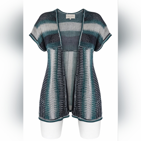 Rock & Republic Sweaters - Rachel Roy Open Front Knit Cardigan Short Sleeve Striped Boho Size M